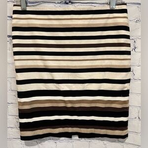White House Black Market WHBM Striped Ribbon Pencil Skirt 2 Black White Tan